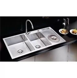 Chậu rửa bát inox đúc 100x48cm 2 hố 1 bàn cài dao hố rác