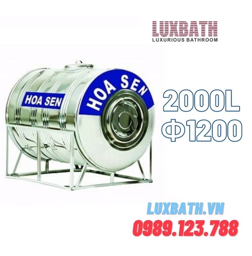 Bồn Nước Inox SUS304 Hoa Sen 2000L Nằm Ngang Phi 1200 HS 2000N F1200