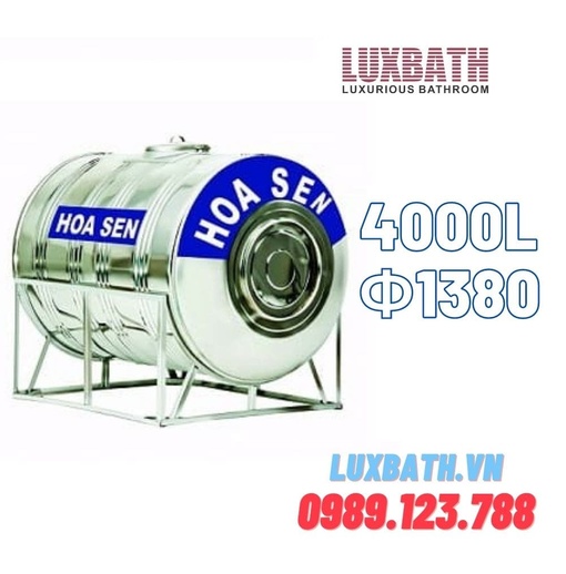Bồn Inox SUS304 Hoa Sen 4000L Nằm Phi 1380 HS 4000N 1380