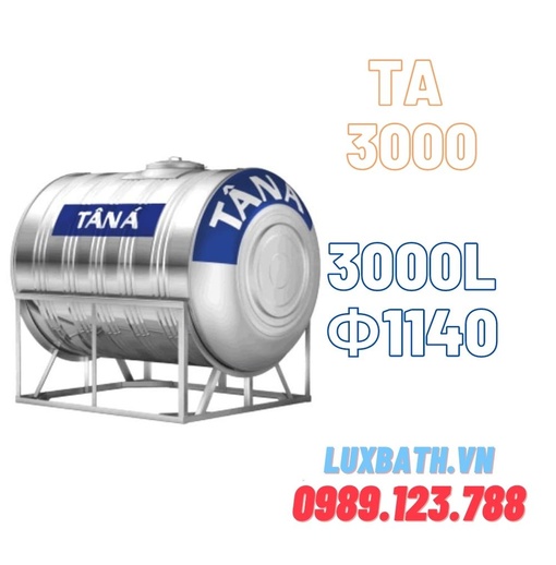 Bồn nước Tân Á 3000L ngang inox 304 phi 1140 TA 3000N F1140
