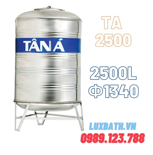 Bồn nước inox 304 Tân Á 2500L đứng phi 1340 TA 2500D F1340