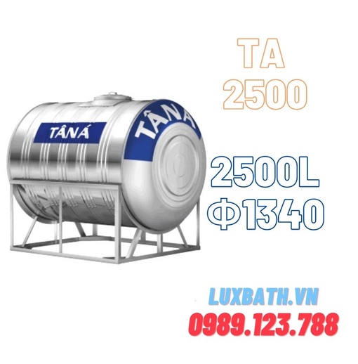 Bồn nước inox 304 Tân Á 2500L ngang phi 1340 TA 2500N F1340