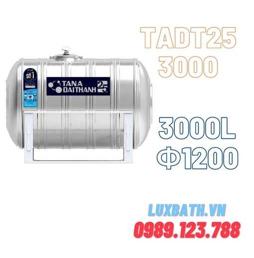 Bồn nước Tân Á Đại Thành 25 3000L Ngang Inox SUS304 TA25 3000N
