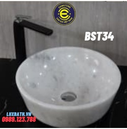 Chậu rửa lavabo dương bàn đá màu trắng có vân Eximstone BST34