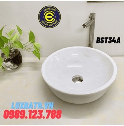Chậu rửa lavabo dương bàn đá màu trắng Eximstone BST34A