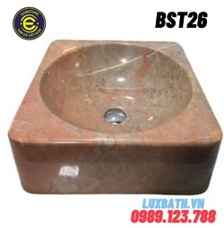 Chậu rửa lavabo đá tự nhiên dương bàn đá vuông màu hồng Eximstone BST26