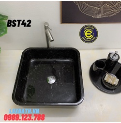 Chậu rửa lavabo dương bàn đá hình vuông mỏng màu đen Eximstone BST42