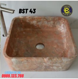 Chậu rửa lavabo dương bàn đá hình vuông mỏng màu hồng Eximstone BST43