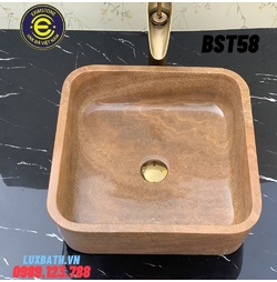 Chậu đá tự nhiên dương bàn đá hình vuông vàng vân gỗ Eximstone BST58