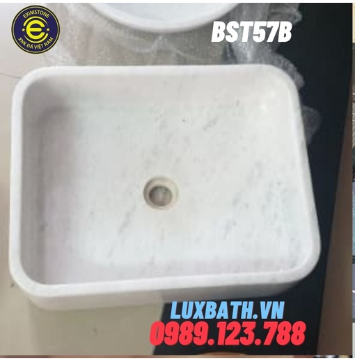 Chậu rửa đá tự nhiên dương bàn đá hình chữ nhật màu trắng Eximstone BST57B