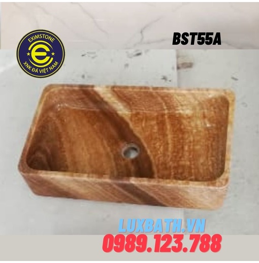 Lavabo đá tự nhiên dương bàn đá hình chữ nhật mỏng vàng vân gỗ Eximstone BST55A