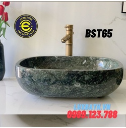 Lavabo dương bàn đá hình bầu dục màu xanh ấn độ Eximstone BST65