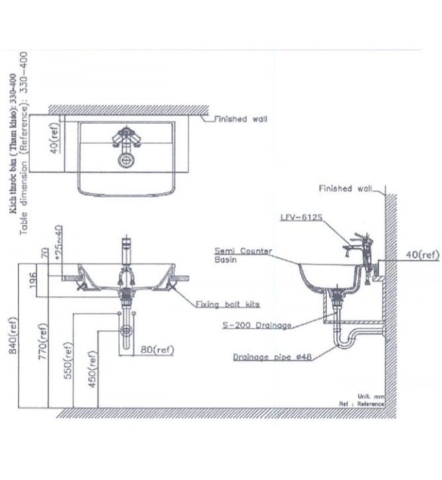 Chậu Rửa Mặt Lavabo Bán Âm Inax 1 lỗ AL-345V(FC)