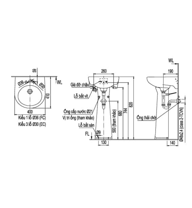 Chân dài chậu lavabo Inax L-284VD