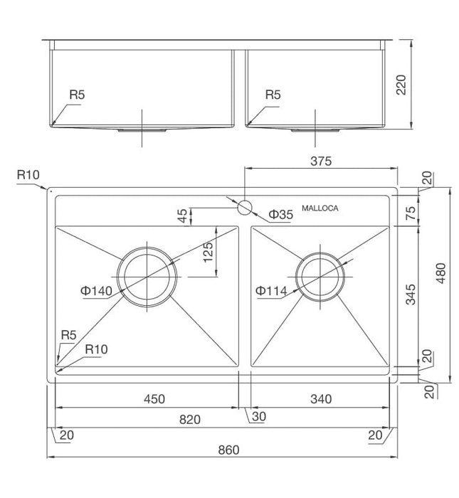 Chậu rửa chén Malloca MS 6304