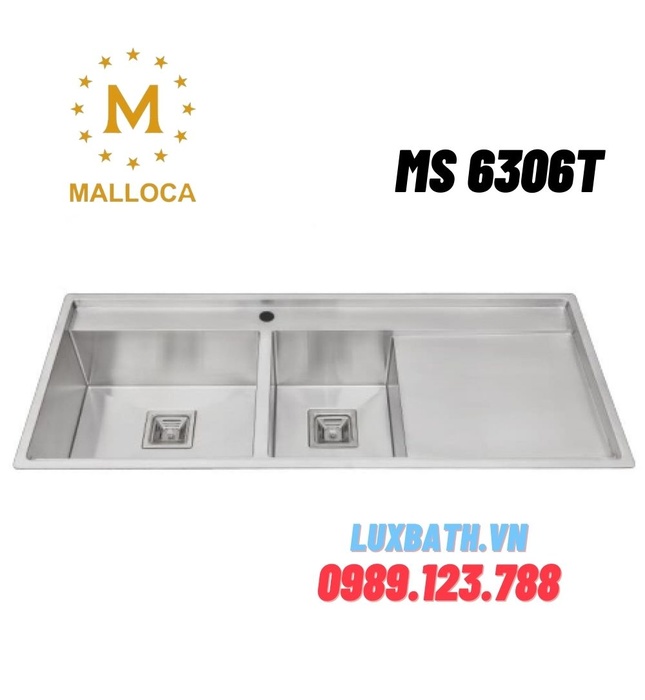 Chậu rửa chén 2 hố 1 bàn SUS304  Malloca MS 6306T