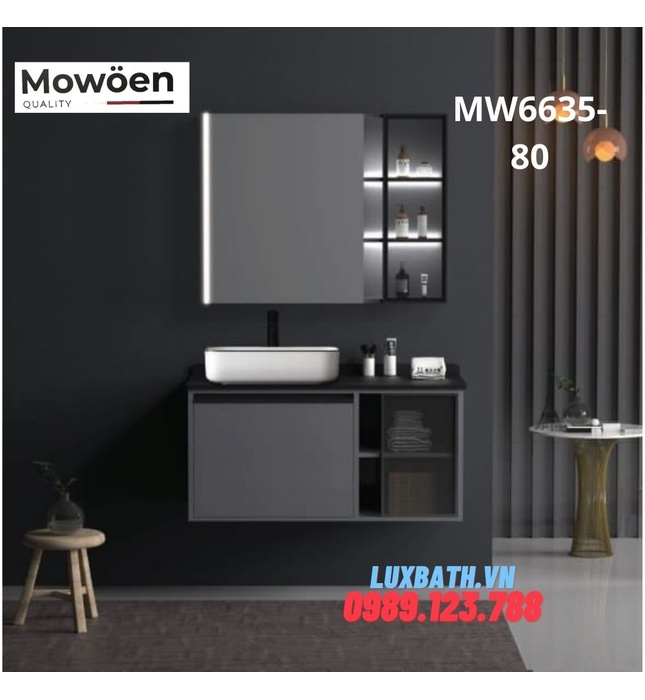 Bộ tủ chậu cao cấp đèn Led Mowoen MW6635-80 80x50cm