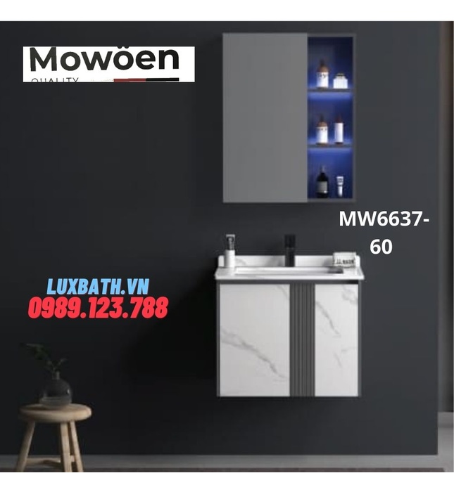 Bộ tủ chậu cao cấp đèn Led Mowoen MW6637-60 60x50cm