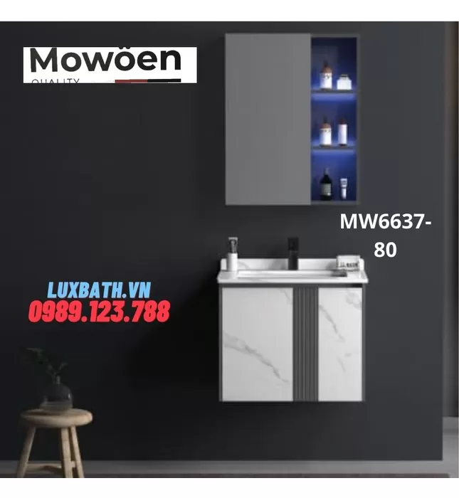 Bộ tủ chậu cao cấp đèn Led Mowoen MW6637-80 80x50cm