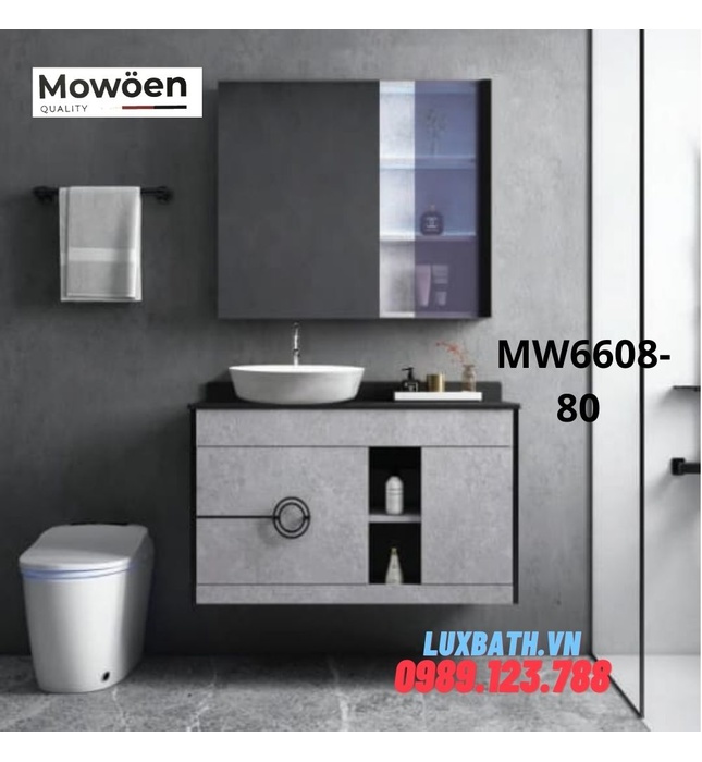 Bộ tủ chậu cao cấp đèn Led Mowoen MW6608-80 80x47cm