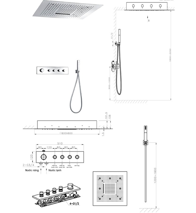  Sen tắm âm tường Euroking EU-1451600 