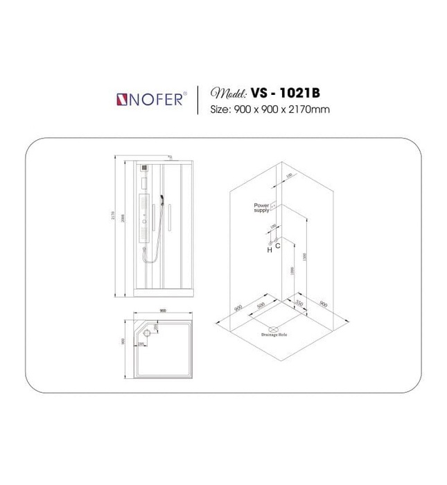 Phòng xông hơi ướt Nofer NO-1021B 0,9m