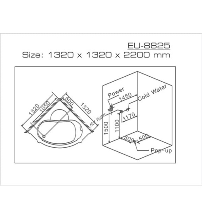 Phòng xông hơi ướt Euroking EU-8825 1,32m