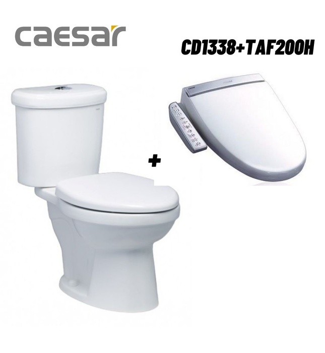 Bồn cầu 2 khối nắp điện tử Caesar CD1338+TAF200H
