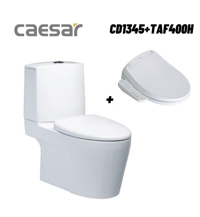 Bồn cầu 2 khối nắp điện tử Caesar CD1345+TAF400H