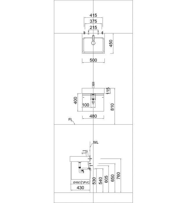 Bộ Tủ chậu lavabo Treo Tường Caesar LF5253+EH05253ATGV