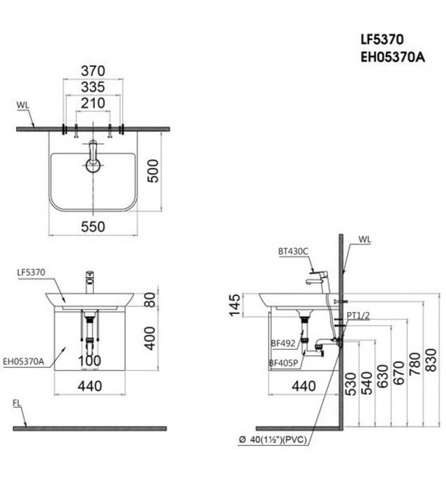 Bộ Tủ chậu lavabo Treo Tường Caesar LF5370+EH05370AV