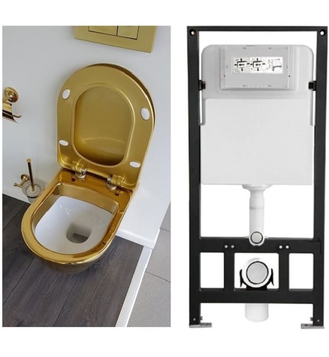 Bàn cầu treo tường mạ vàng Miken MK-0812GB 