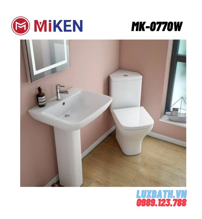 Bàn cầu 2 khối góc thoát ngang Miken MK-0770W