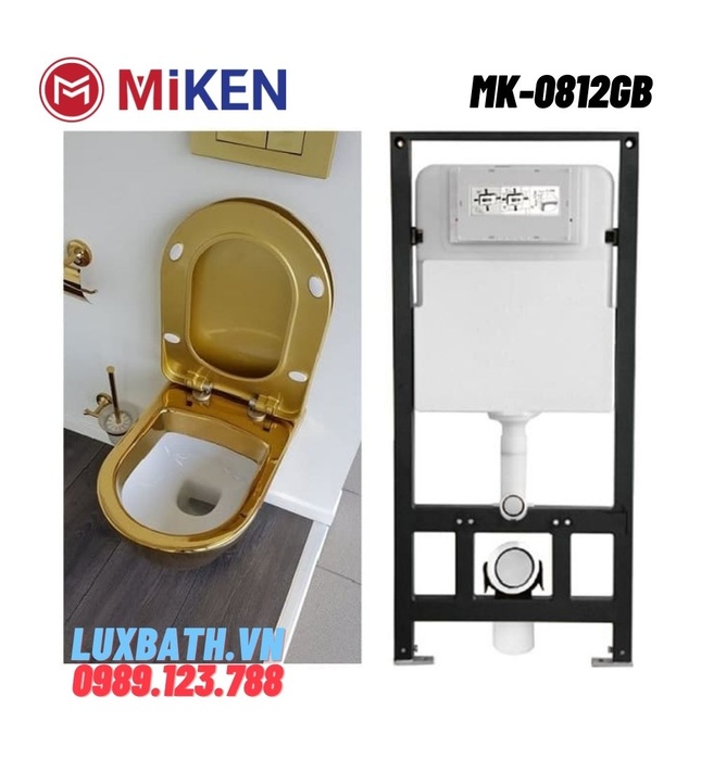 Bàn cầu treo tường mạ vàng Miken MK-0812GB 