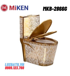 Bàn cầu 1 khối mạ vàng hoa văn Miken MKB-2866G