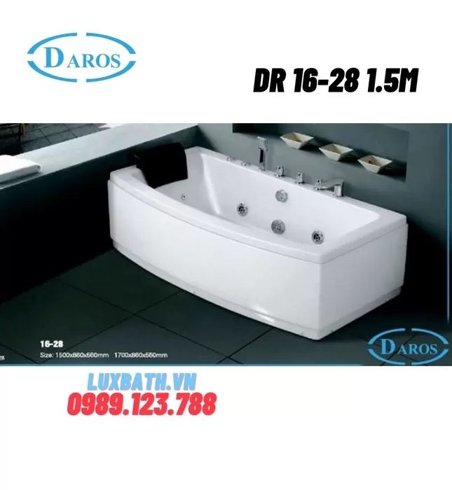 Bồn Tắm Massage Áp Tường Daros DR 16-28 1.5m
