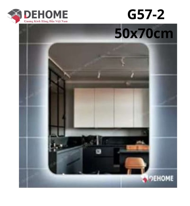 Gương led hình chữ nhật nguồn cảm ứng 50x70cm Dehome G57-2