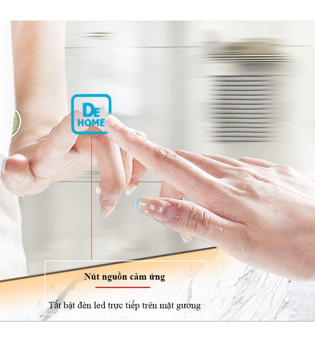 Gương led nguồn cảm ứng đồng hồ đơn nhiệt độ 70x90cm Dehome G79-3