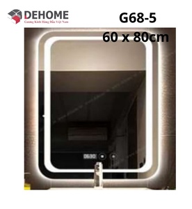 Gương led nguồn cảm ứng đồng hồ đơn nhiệt độ sấy gương 60x80cm Dehome G68-5