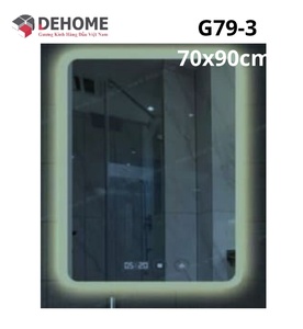 Gương led nguồn cảm ứng đồng hồ đơn nhiệt độ 70x90cm Dehome G79-3