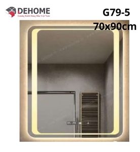 Gương led nguồn cảm ứng đồng hồ đơn nhiệt độ sấy gương 70x90cm Dehome G79-5