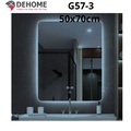 Gương led hình chữ nhật nguồn cảm ứng đồng hồ đơn nhiệt độ 50x70cm Dehome G57-3