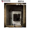 Gương led hình chữ nhật nguồn cảm ứng đồng hồ đơn nhiệt độ sấy gương 50x70cm Dehome G57-5