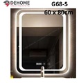 Gương led nguồn cảm ứng đồng hồ đơn nhiệt độ sấy gương 60x80cm Dehome G68-5