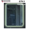 Gương led nguồn cảm ứng đồng hồ đơn nhiệt độ 70x90cm Dehome G79-3