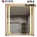 Gương led nguồn cảm ứng đồng hồ đơn nhiệt độ sấy gương 70x90cm Dehome G79-5