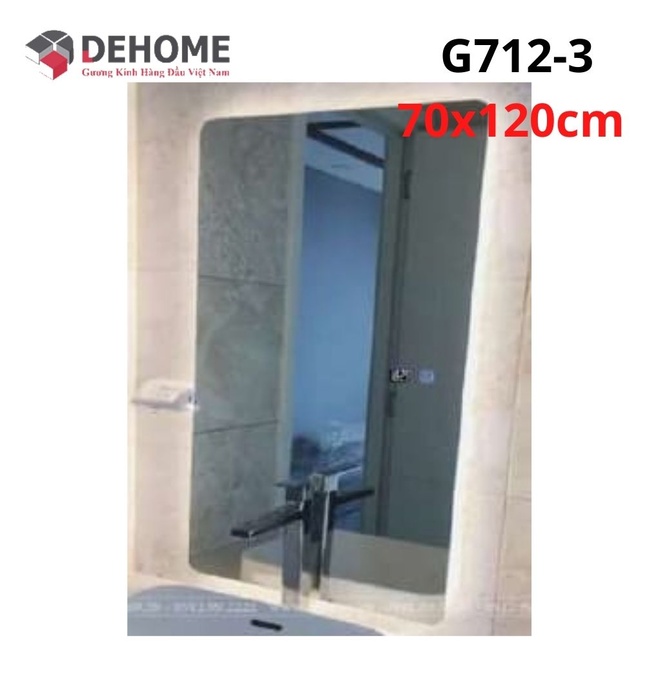Gương led nguồn cảm ứng đồng hồ đơn nhiệt độ 70x120cm Dehome G712-3