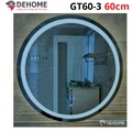 Gương led nguồn cảm ứng đồng hồ đơn nhiệt độ hình tròn 60cm Dehome GT60-3