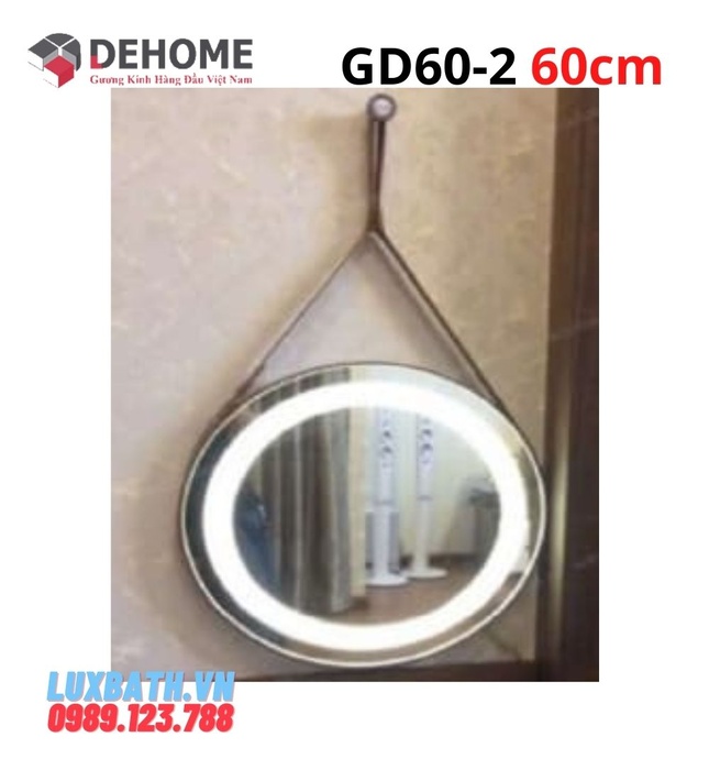 Gương đèn led dây da hình tròn 60cm Dehome GD60-2