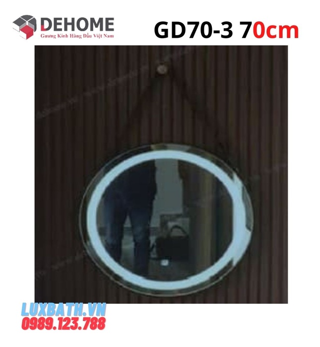 Gương đèn led nguồn cảm ứng dây da hình tròn 70cm Dehome GD70-3